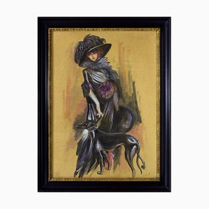 Giovanni Frattini, Portrait of Luisa Casati, Tempera on Paper, Framed