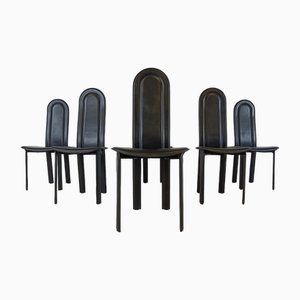 Schwarze Vintage Leder Esszimmerstühle von Calligaris, 1980er, 6er Set