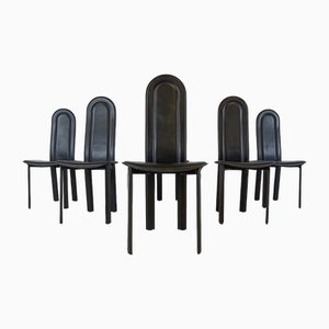 Vintage Black Leather Dining Chairs by Calligaris, 1980s, Set of 6