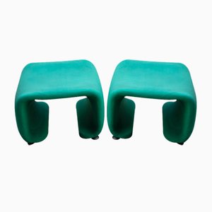 French Stools with Green Fabric in the style of Pierre Paulin, 1970s, Set of 2
