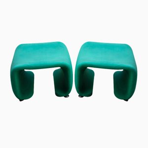 Tabourets avec Tissu Vert dans le style de Pierre Paulin, France, 1970s, Set de 2