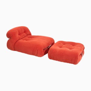 Soriana Chaise Lounge with Ottoman in Red by Tobia & Afra Scarpa for Cassina, 1970s, Set of 2