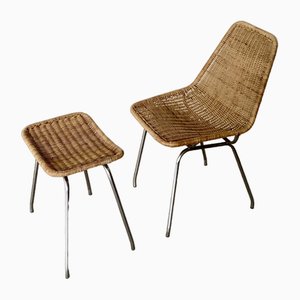 Set of Dutch Chair & Stool attributed Rohé Noordwolde, 1960s