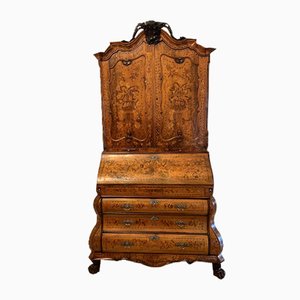 18th Century Antique Dutch Marquetry Inlaid Burr Walnut Cupboard, 1780s