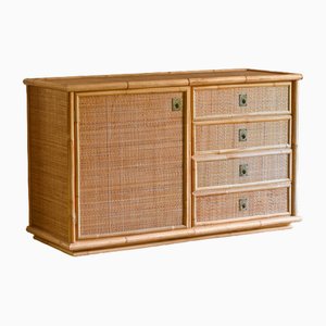 Hand-Wrapped Sideboard in Rattan and Bamboo, 1970