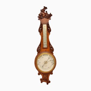 Victorian Banjo Barometer in Carved Oak from Maple & Co, 1880s