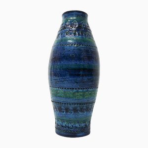 Vase Rimini en Céramique Bleue attribué à Aldo Londi pour Bitossi, 1960s