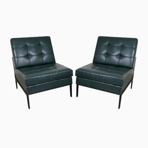 Dark Green Leather Lounge Chairs attributed to Karl Wittmann, Austria, 1960s, Set of 2
