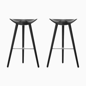 Black Beech and Stainless Steel Bar Stools by Lassen, Set of 2