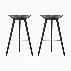 Black Beech and Copper Bar Stools by Lassen, Set of 2