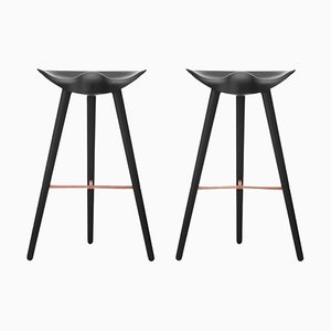 Set of Black Beech and Copper Bar Stools by Lassen