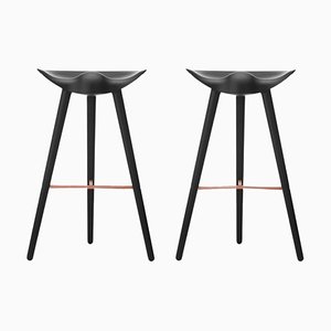 Tabourets de Bar en Hêtre Noir et Cuivre par Lassen, Set de 2