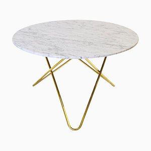 White Carrara Marble and Brass Big O Table by Oxdenmarq