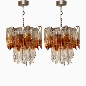 Murano Glass Chandeliers from Mazzega, 1970s, Set of 2