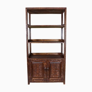 Hand Carved Oriental Wooden Cabinet Bookshelf Shelf, Nuristan, Afghanistan, 1980s