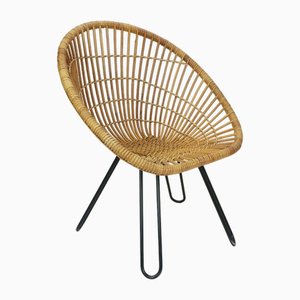 Mid-Century Armchair in Bamboo Wicker with Hairpin Legs, 1960s