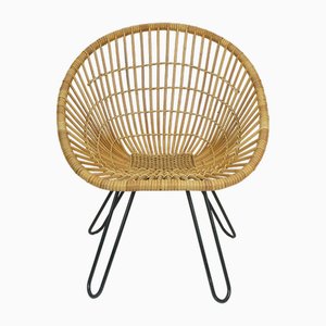 Mid-Century Armchair in Bamboo Wicker with Hairpin Legs, 1960s