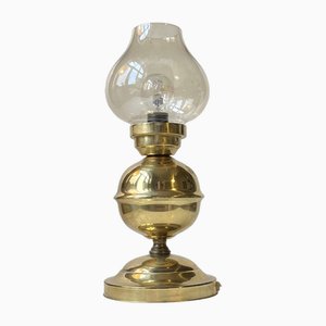 Vintage Maritime Table Lamp in Brass and Smoke Glass from Abo Randers, 1970s