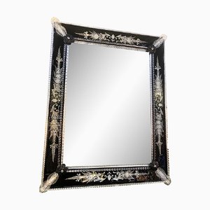 Venetian Black Floreal Hand-Carving Wall Mirror in Murano Glass by Simong