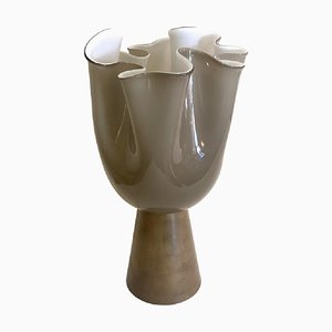 Milchig-beige Tischlampe aus Muranoglas von Simong