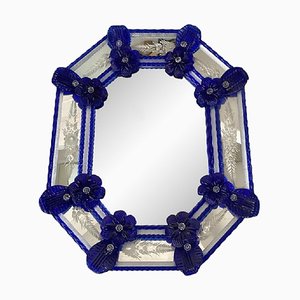 Specchio ottagonale floreale blu intagliato a mano di Simong