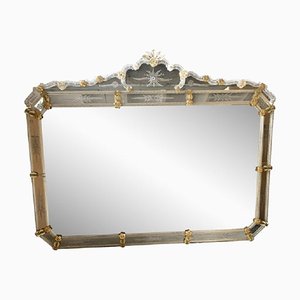 Specchio veneziano rettangolare dorato intagliato a mano di Simong