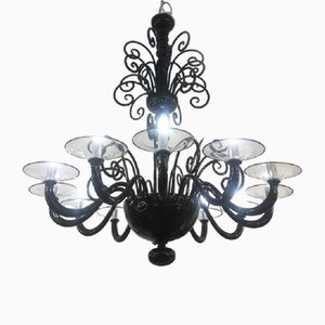 Lámpara de araña Curls en negro de cristal de Murano de Simong