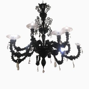 Lámpara de araña Cà Rezzonico veneciana de cristal de Murano en negro con cristales de Simong