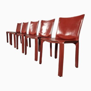 Cab 412 Dining Chairs in Russian Red by Mario Bellini for Cassina, 1980s, Set of 5