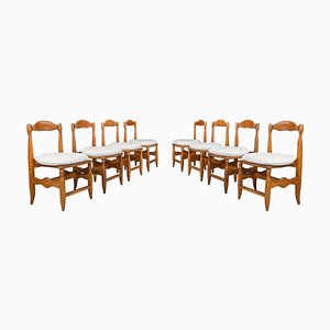 Chaises de Salle à Manger Vintage en Chêne et Bouclé de Guillerme & Chambron, 1960s, Set de 8