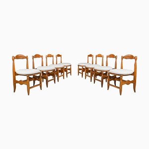 Chaises de Salle à Manger Vintage en Chêne et Bouclé de Guillerme & Chambron, 1960s, Set de 8