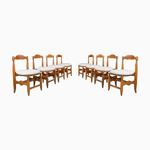 Vintage Dining Room Chairs in Oak and Bouclé from Guillerme & Chambron, 1960s, Set of 8