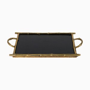 Serving Tray in Brass, Faux Bamboo & Black Laminate from Maison Bagues, France, 1960s