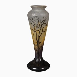 Glass Paste Vase Decorated with Tree and Bird from Muller Frères, Lunéville