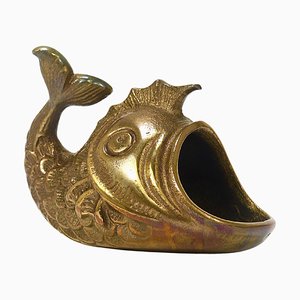 Mid-Century Sculptural Fish Ashtray in Brass by Walter Bosse, Austria, 1950s