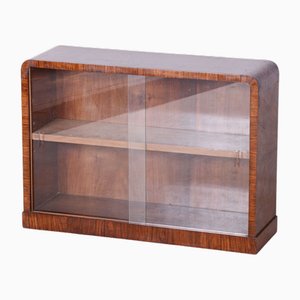 Small Art Deco Display Bookcase in Walnut and Glass, 1930s