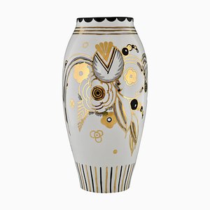 Art Deco Porzellanvase mit Blumen von Ernest Ventrillon für Les Arts Réunis, 1930er