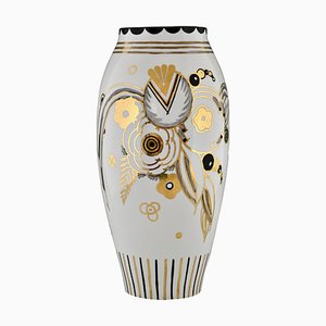 Vase avec Fleurs Art Déco en Porcelaine par Ernest Ventrillon pour Les Arts Réunis, 1930s