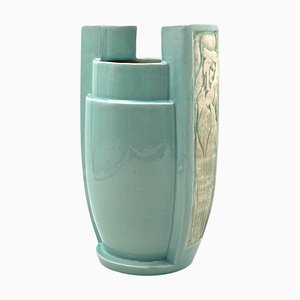 Azurblaue Art Deco Keramikvase, Frankreich, 1940er