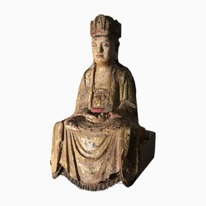 Artista cinese, Guanyin Bodhisattva, XVI secolo, Statua in legno policromo