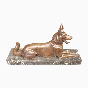 Art Deco Deutscher Schäferhund auf Marmor Bockel, 1930er