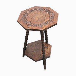 Tavolino Gypsy della fine del XIX secolo in quercia su gambe tornite a bobina