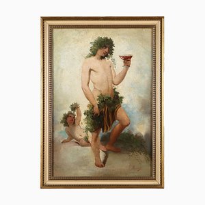 G. Muzzioli, Drunk Bacchus, 19th Century, Oil on Canvas, Framed