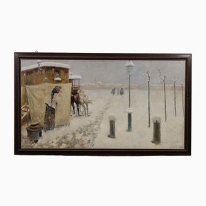Verschneite Landschaft, Öl auf Leinwand, Anfang des 20. Jahrhunderts
