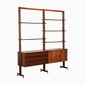 Vintage Bookcase in Exotic Wood and Brass, 1950s
