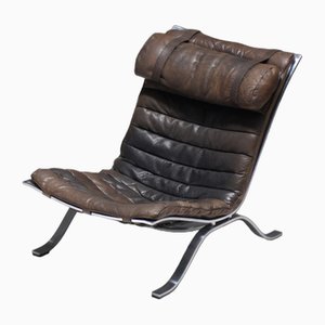 Patinated Ari Lounge Chair in Brown Leather by Arne Norell for Möbel Ab
