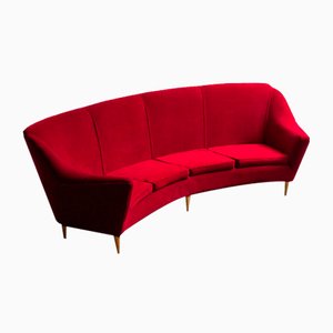 Curvy Sofa Red Velvet by Ico & Luisa Parisi, 1950s