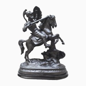 Sculpture Depicting Warrior on Horseback, 1800s, Bronze