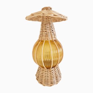 Rattan Lantern Lamp with Glass Globe