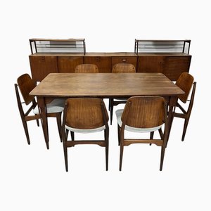 Teak Parlour Tapered and Carved Legs, Curved Pywood Seat and Back from Fratelli Prosepio, 1950s, Set of 10